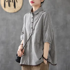 Babakud Plaid Button Pockets Casual Loose Shirt