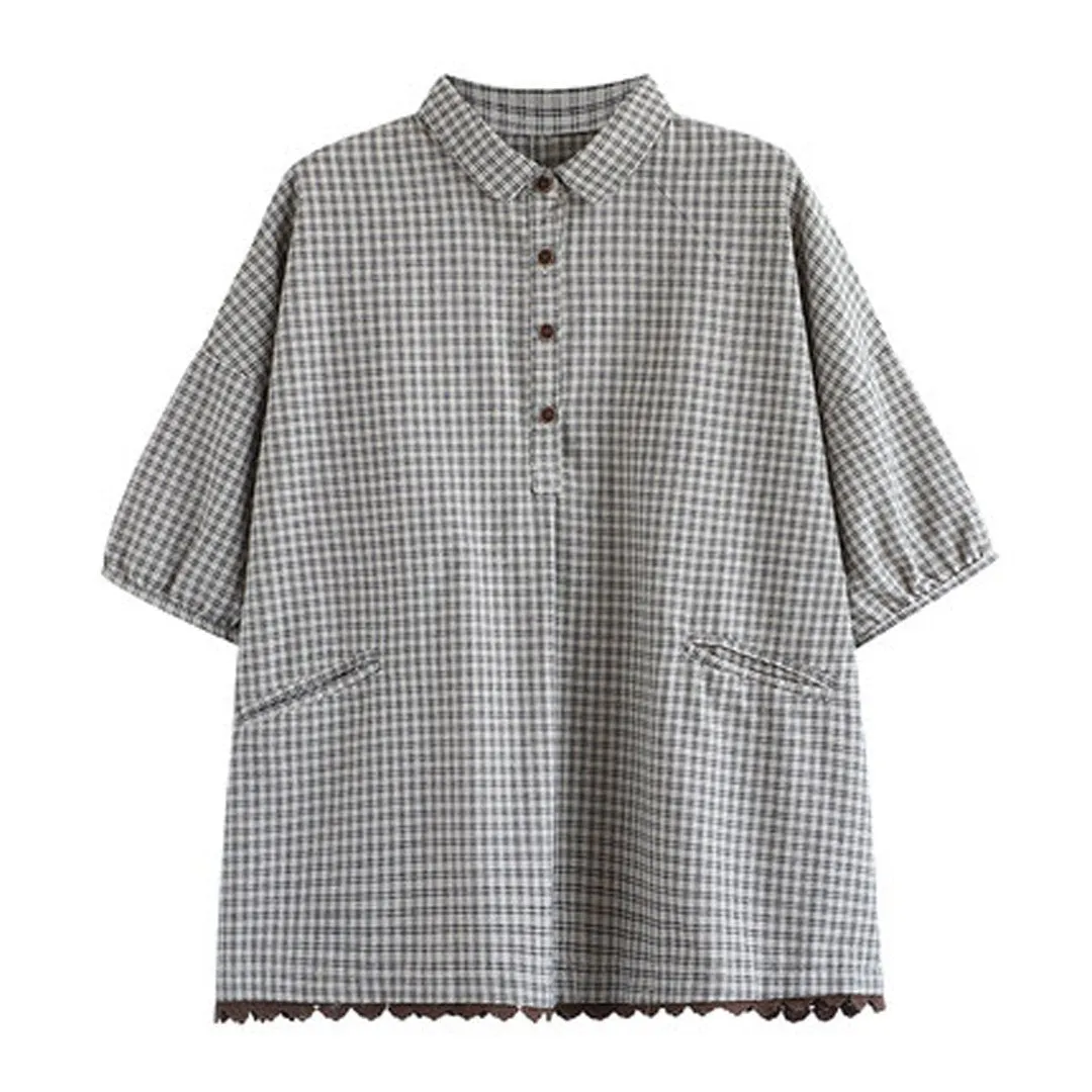 Babakud Plaid Button Pockets Casual Loose Shirt