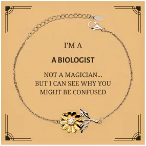 Badass Biologist Gifts, I'm Biologist not a magician, Sarcastic Sunflower Bracelet for Biologist Birthday Christmas for  Men, Women, Friends, Coworkers