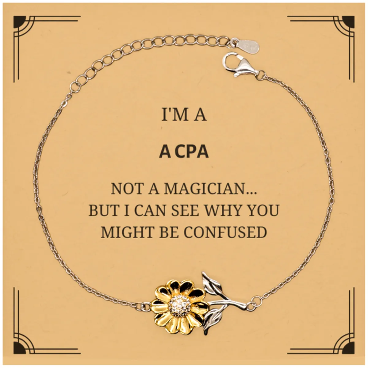 Badass CPA Gifts, I'm CPA not a magician, Sarcastic Sunflower Bracelet for CPA Birthday Christmas for  Men, Women, Friends, Coworkers