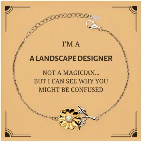 Badass Landscape Designer Gifts, I'm Landscape Designer not a magician, Sarcastic Sunflower Bracelet for Landscape Designer Birthday Christmas for  Men, Women, Friends, Coworkers