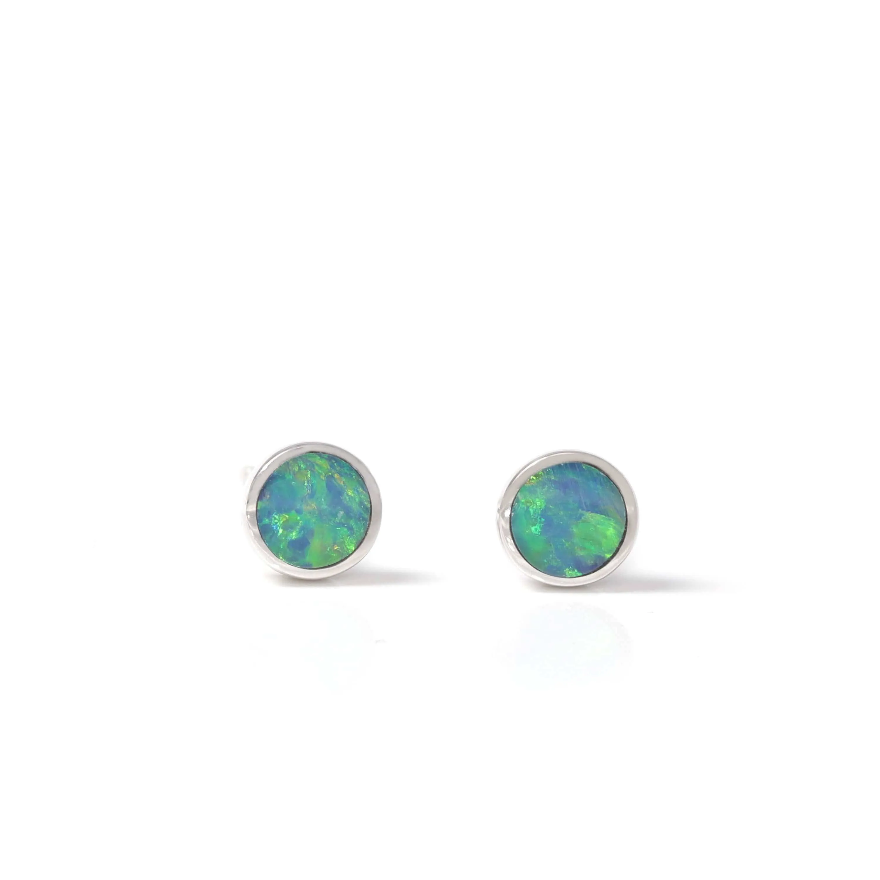 Baikalla? Sterling Silver Natural Round Australian Blue Opal Bezel Set Earrings