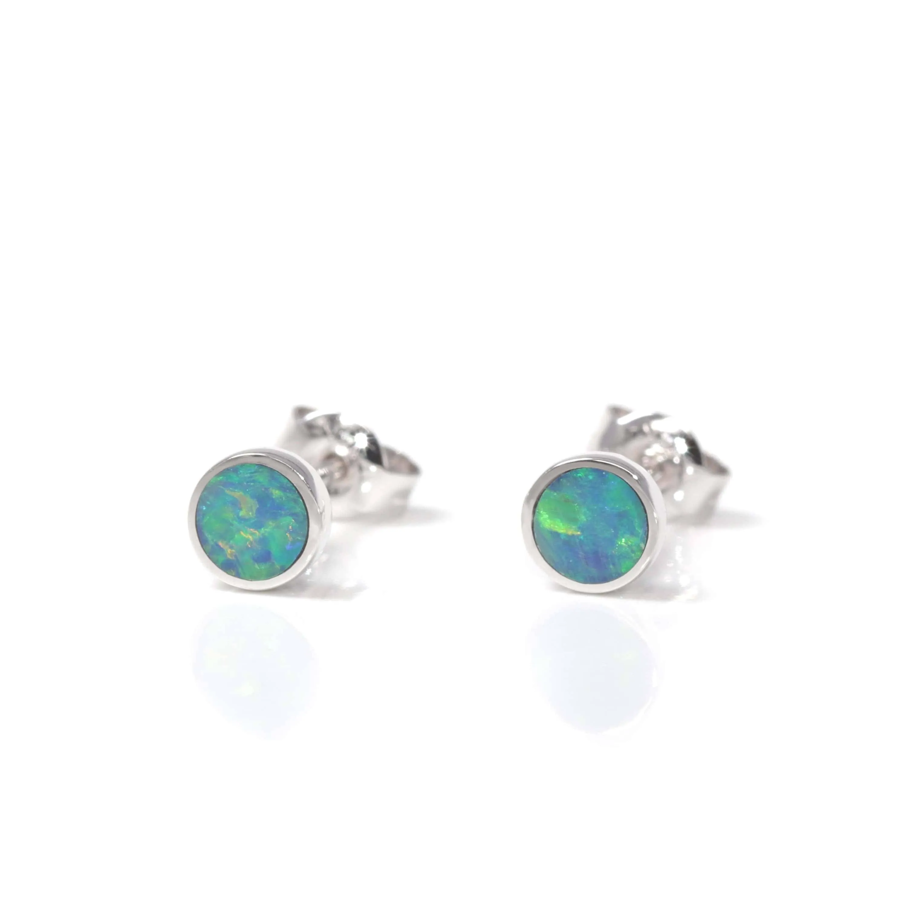 Baikalla? Sterling Silver Natural Round Australian Blue Opal Bezel Set Earrings