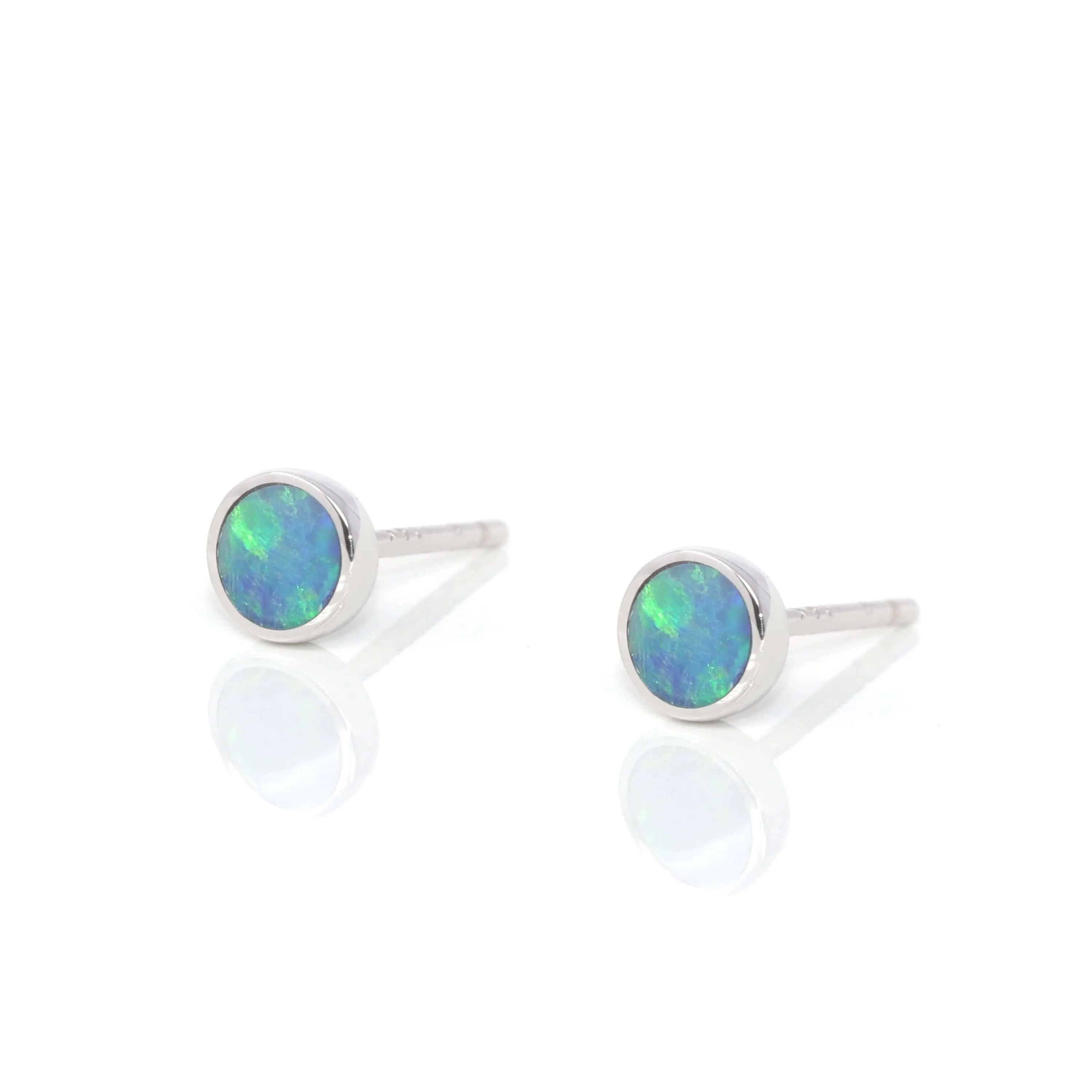 Baikalla? Sterling Silver Natural Round Australian Blue Opal Bezel Set Earrings