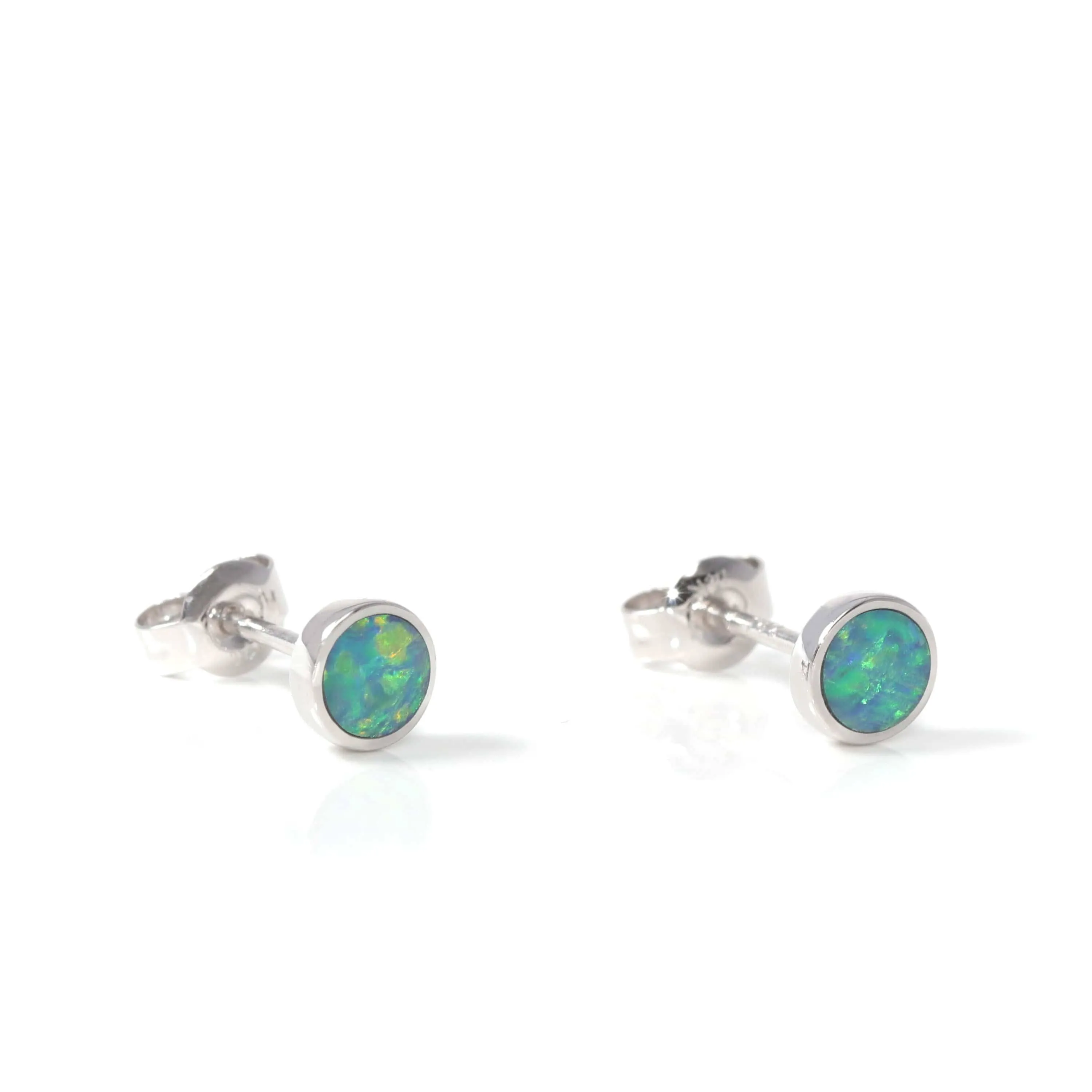 Baikalla? Sterling Silver Natural Round Australian Blue Opal Bezel Set Earrings