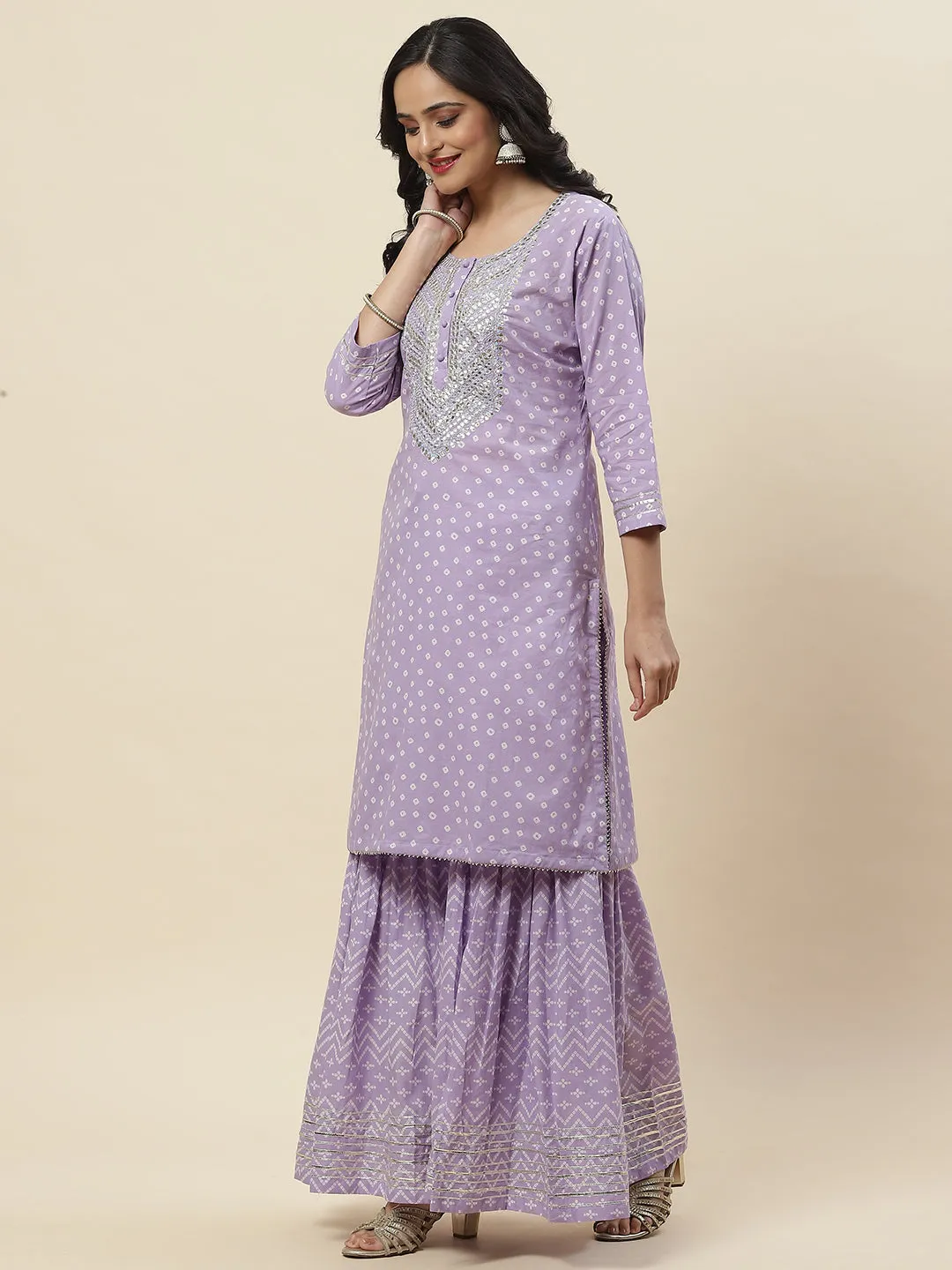 Bandhani Printed Cotton Kurti With Sharara