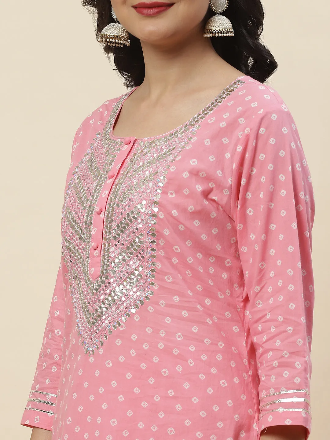 Bandhani Printed Cotton Kurti With Sharara