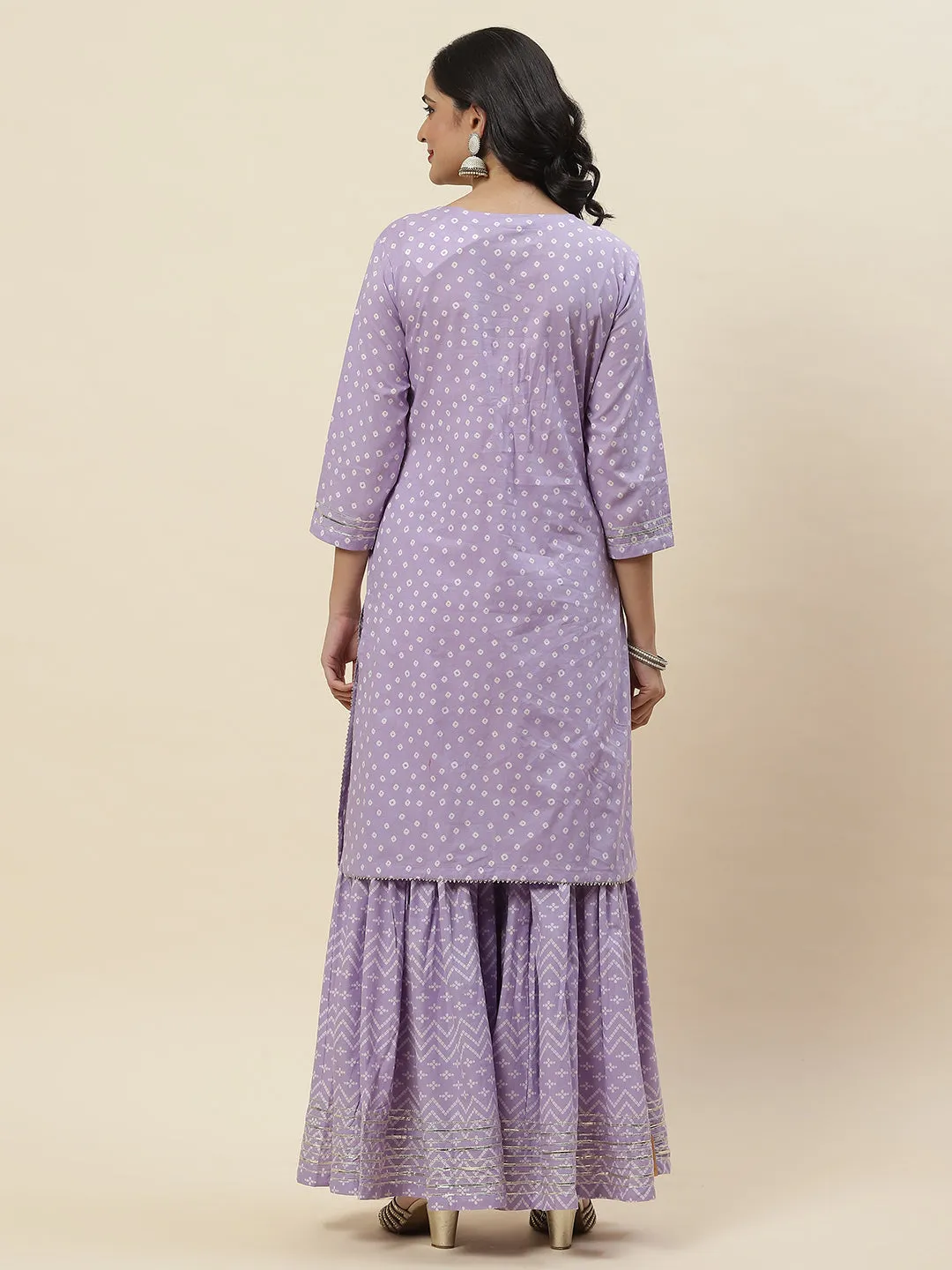 Bandhani Printed Cotton Kurti With Sharara