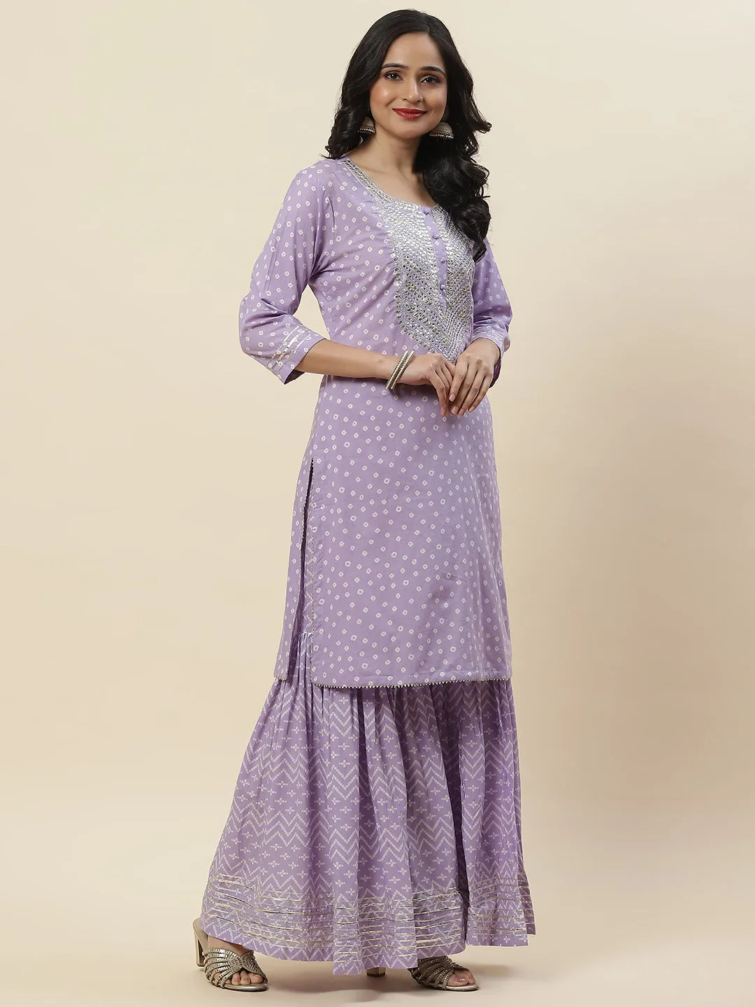 Bandhani Printed Cotton Kurti With Sharara