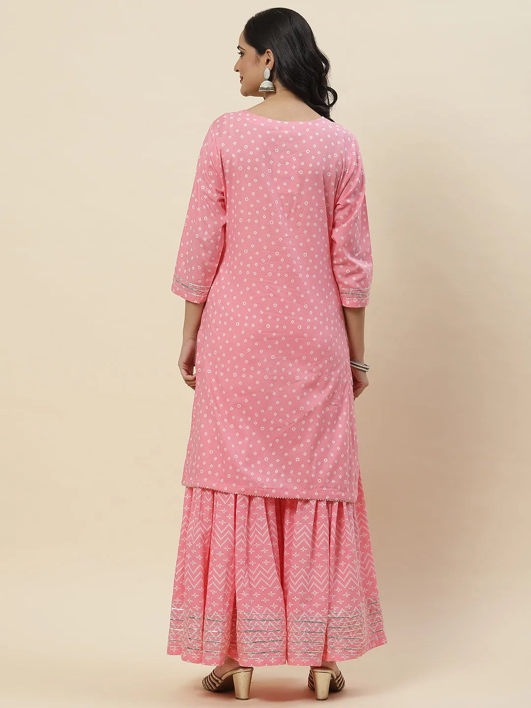 Bandhani Printed Cotton Kurti With Sharara