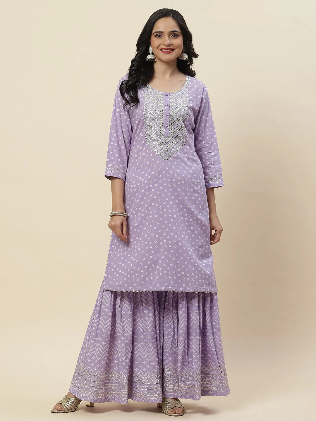 Bandhani Printed Cotton Kurti With Sharara