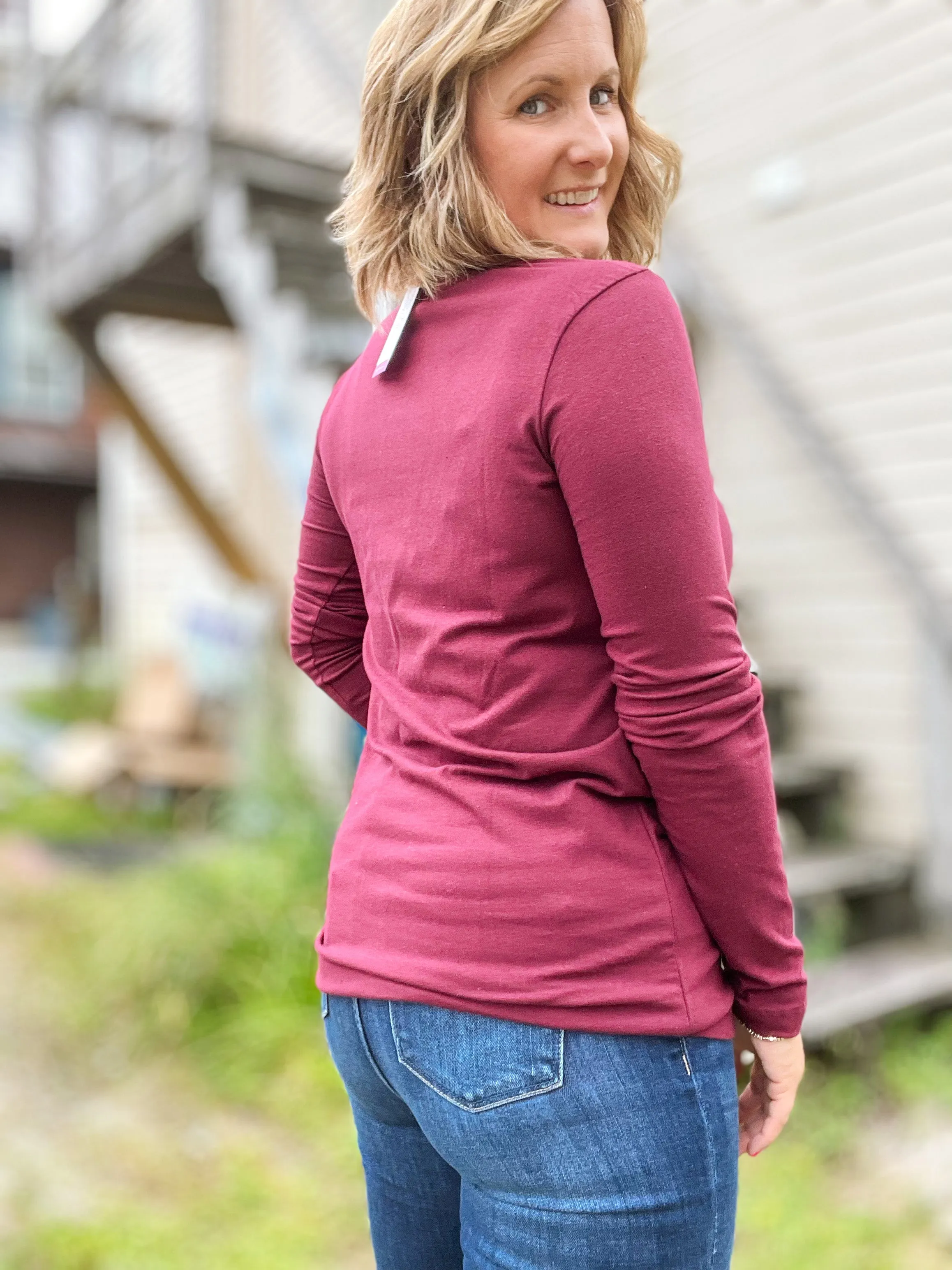 Basic Burgundy Long Sleeve Crew Neck