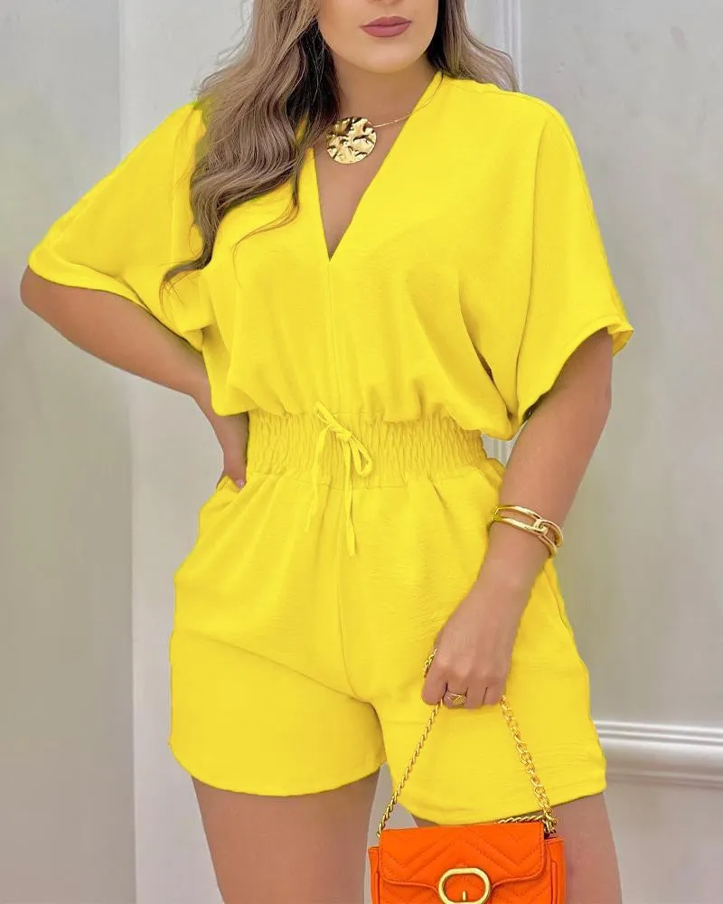 Batwing Sleeve Shirred Waist Romper