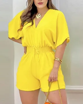 Batwing Sleeve Shirred Waist Romper