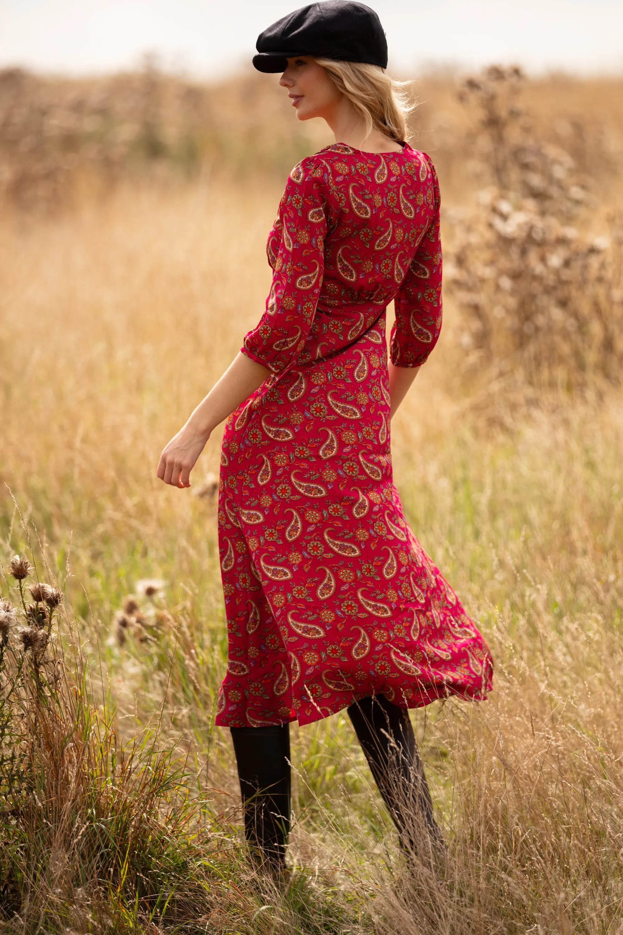 Belgravia Midi Dress in Hot Pink Paisley