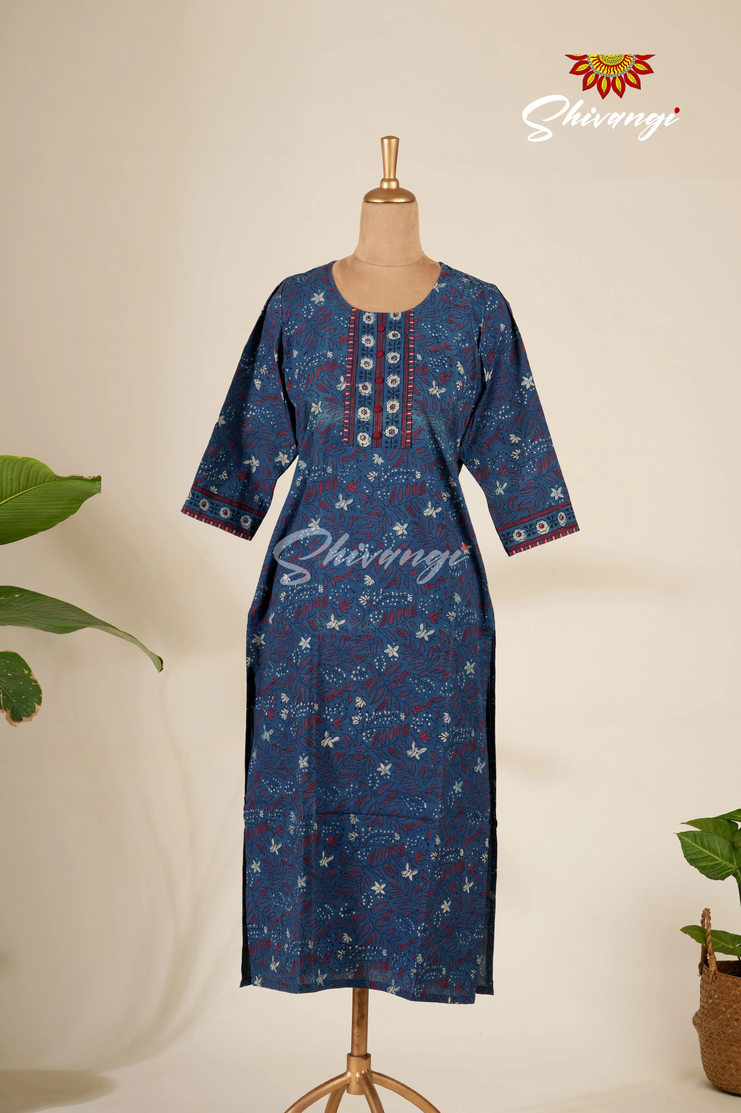 Blue Ajrak Print Salwar Cotton Kurti For Women - AL28