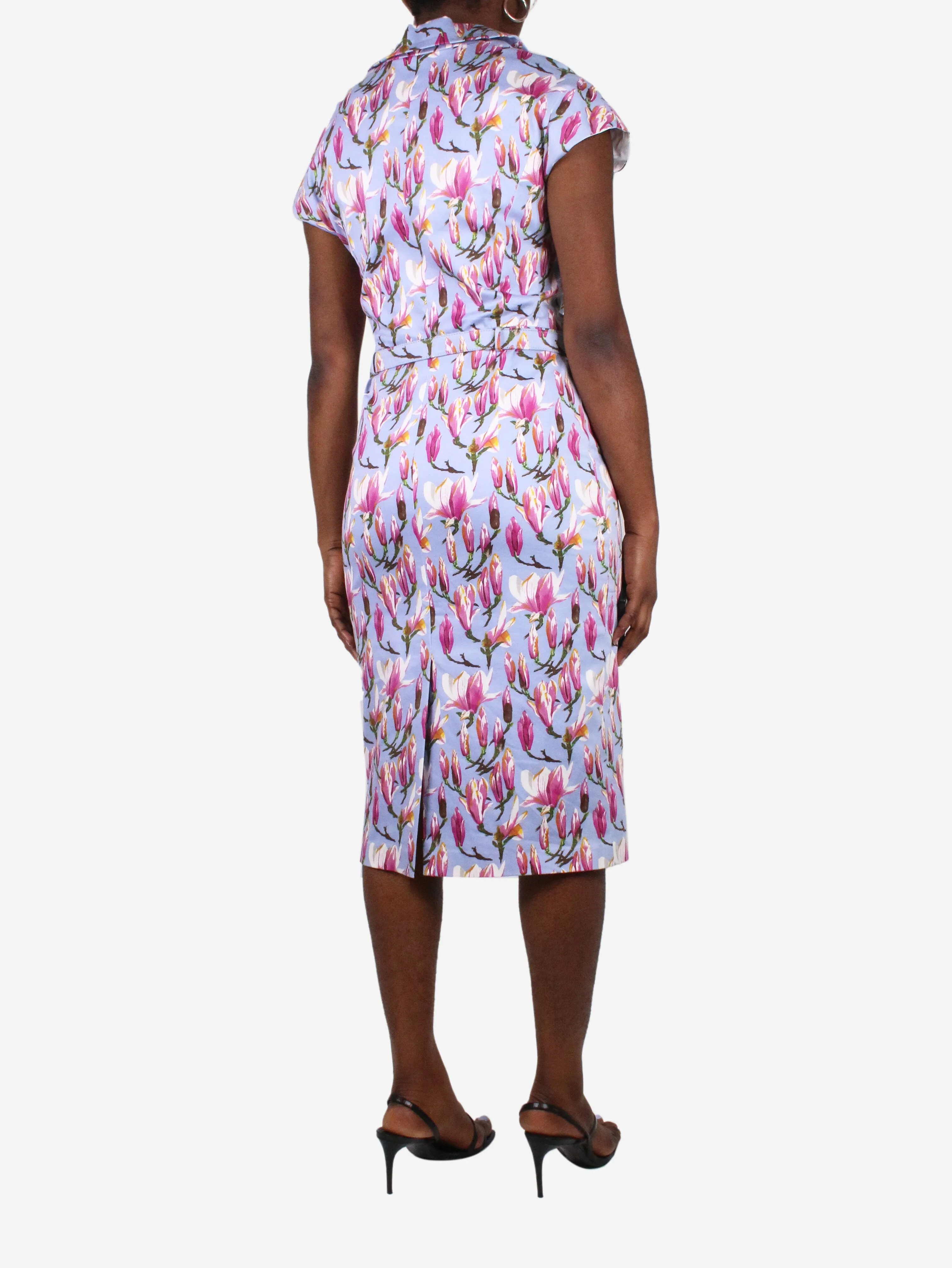 Blue floral dress with belt - size US 10