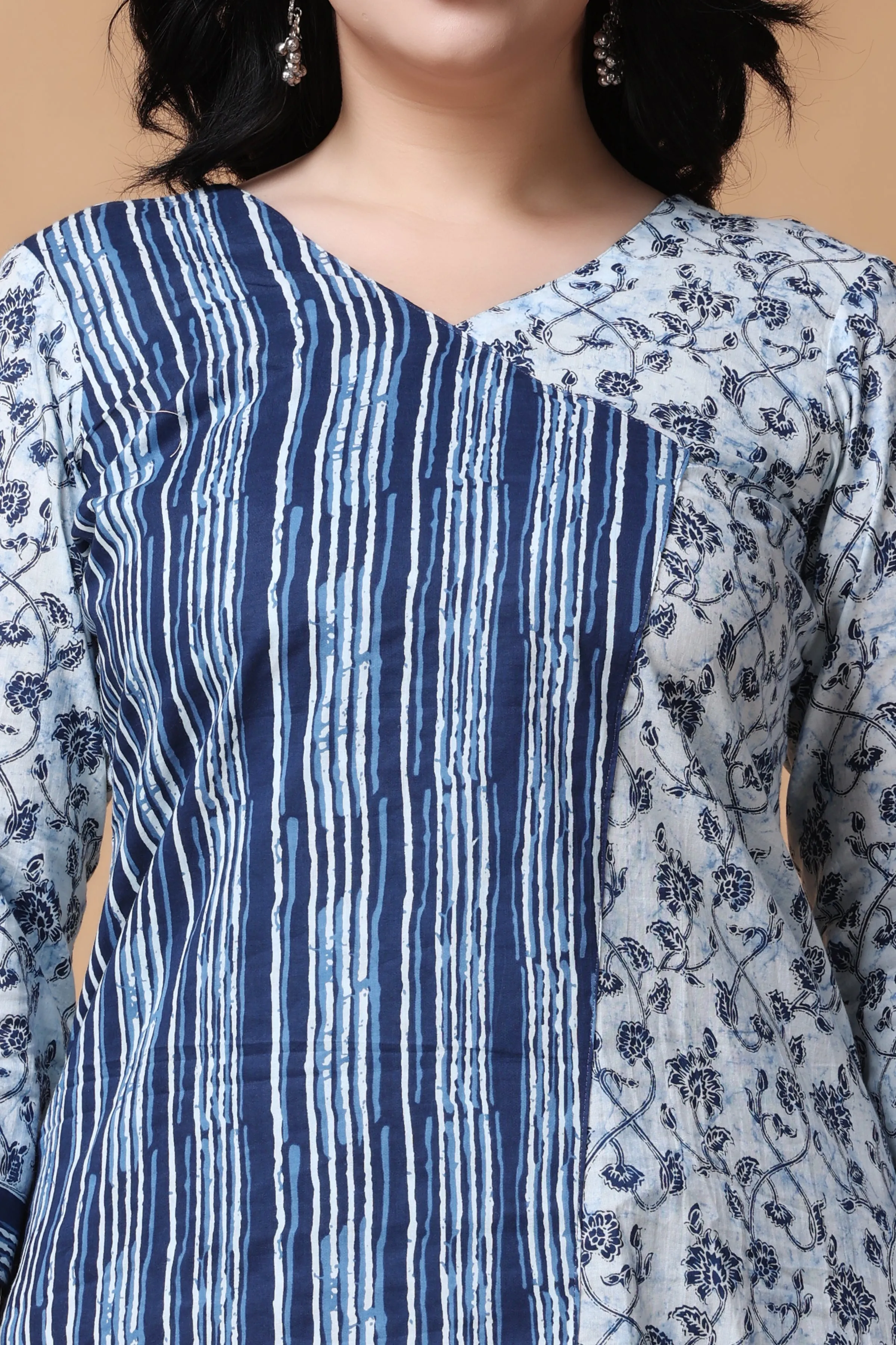 Blue Floral Stripe Kurta