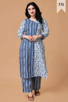 Blue Floral Stripe Kurta