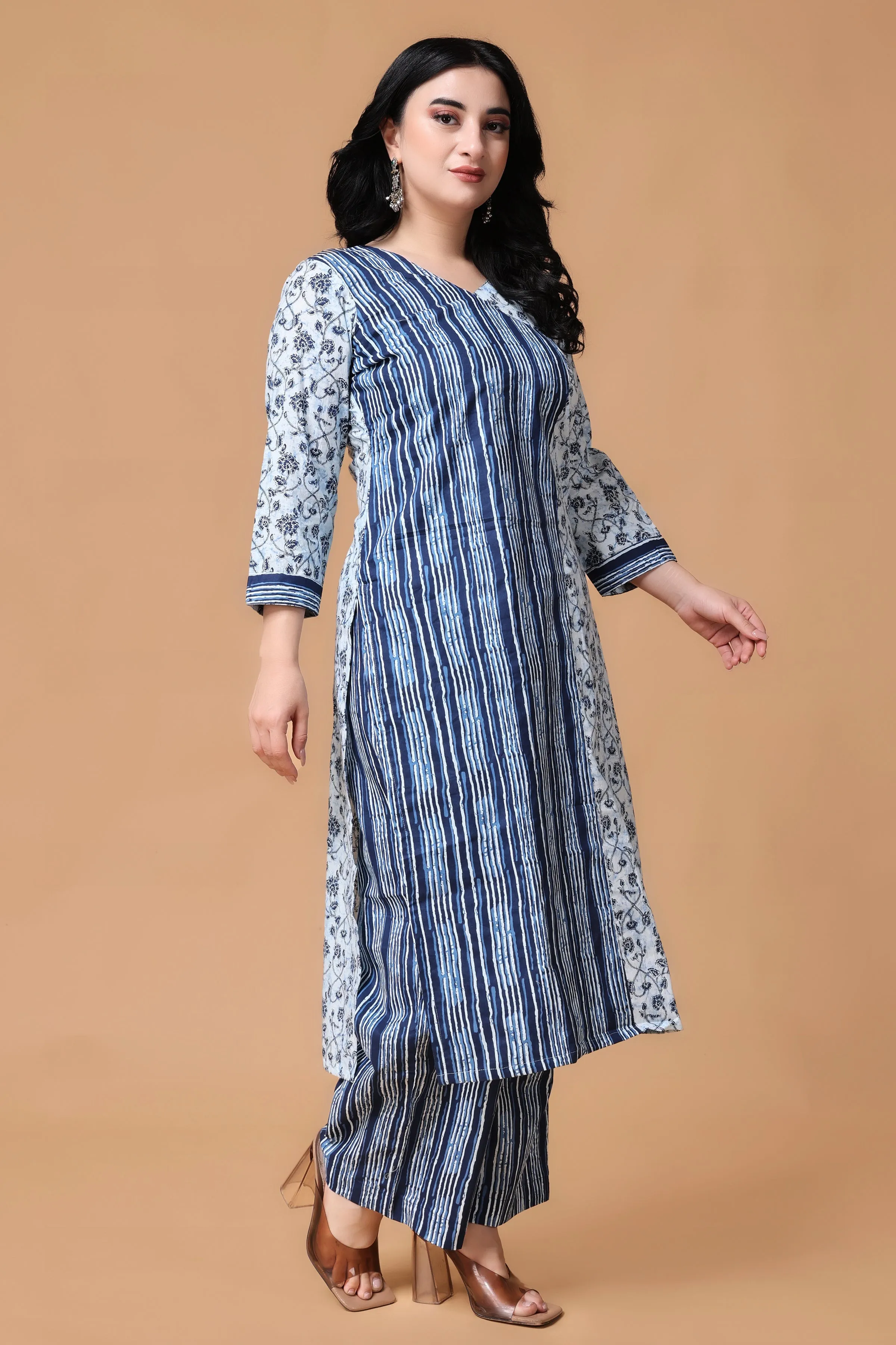 Blue Floral Stripe Kurta