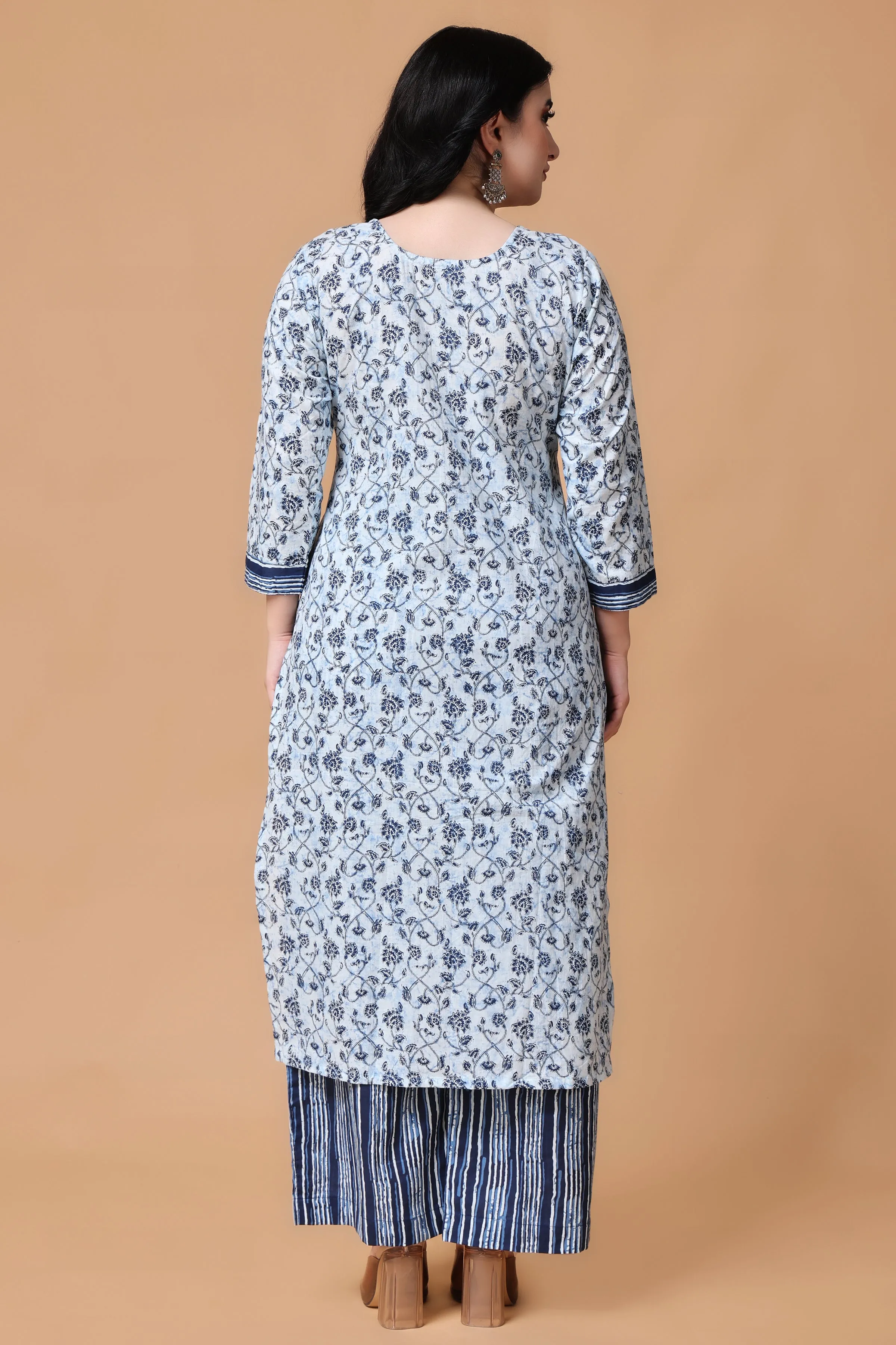 Blue Floral Stripe Kurta