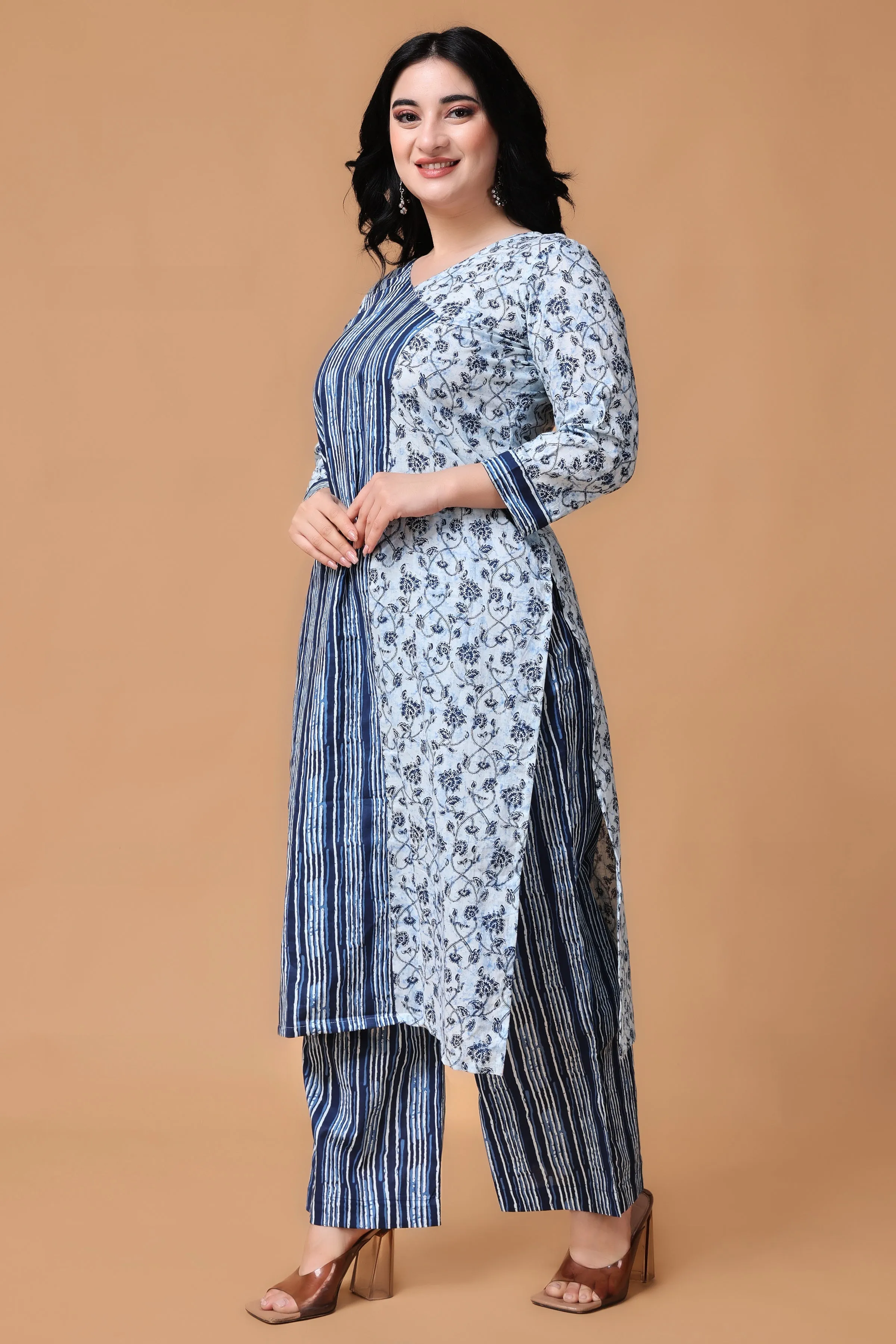 Blue Floral Stripe Kurta