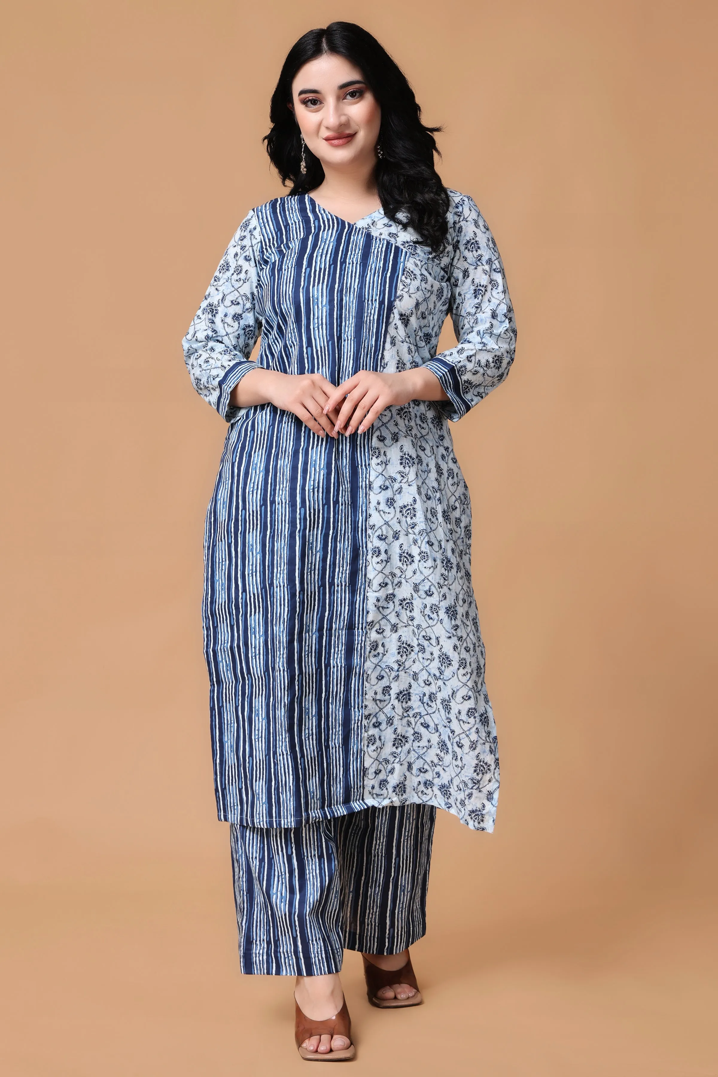 Blue Floral Stripe Kurta