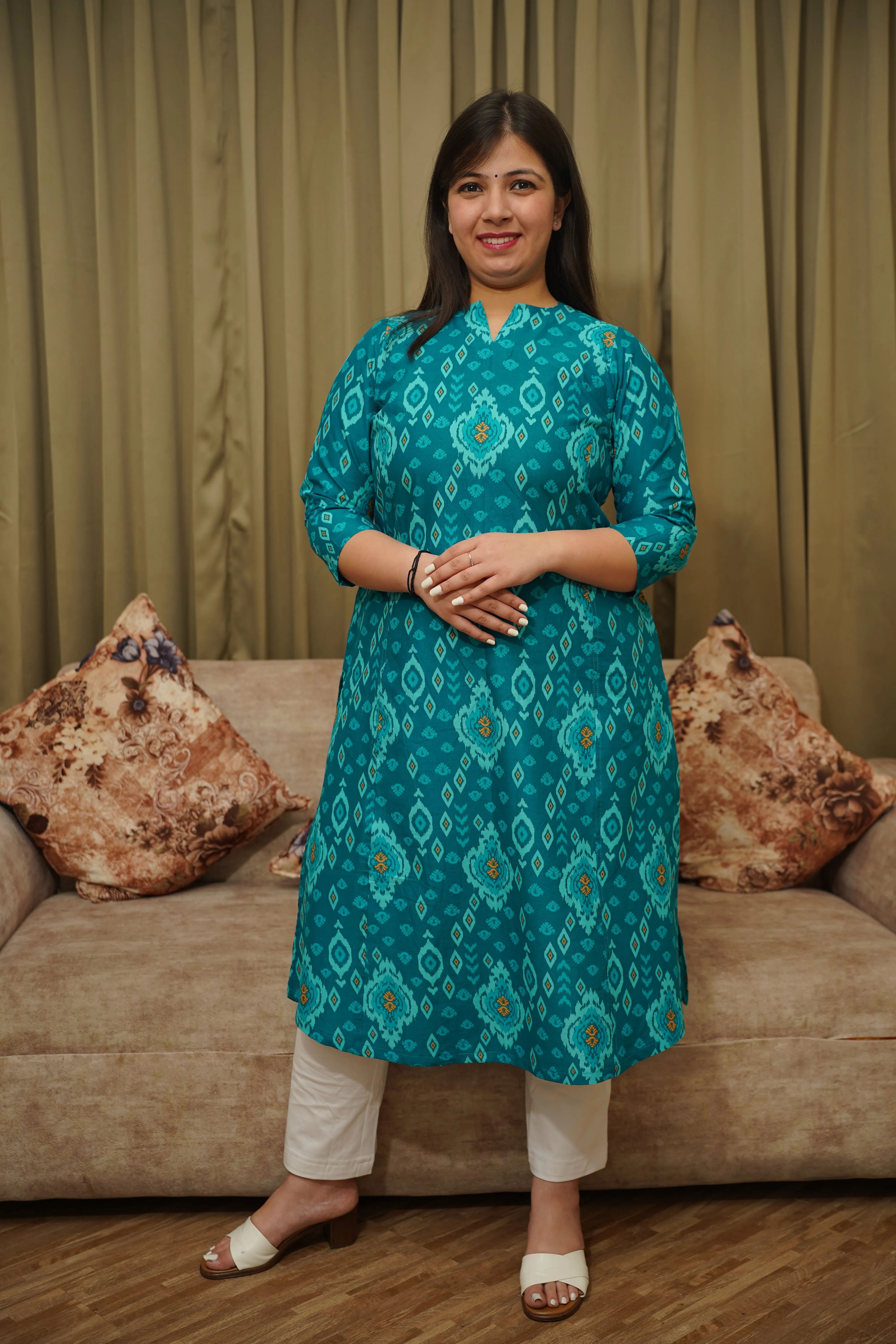 Blue Jade A-line Cotton Kurta