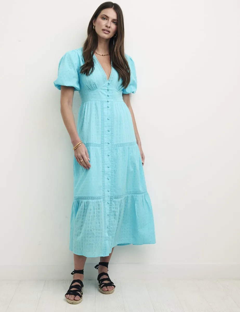 Blue Puff Sleeve Cici Midaxi Dress