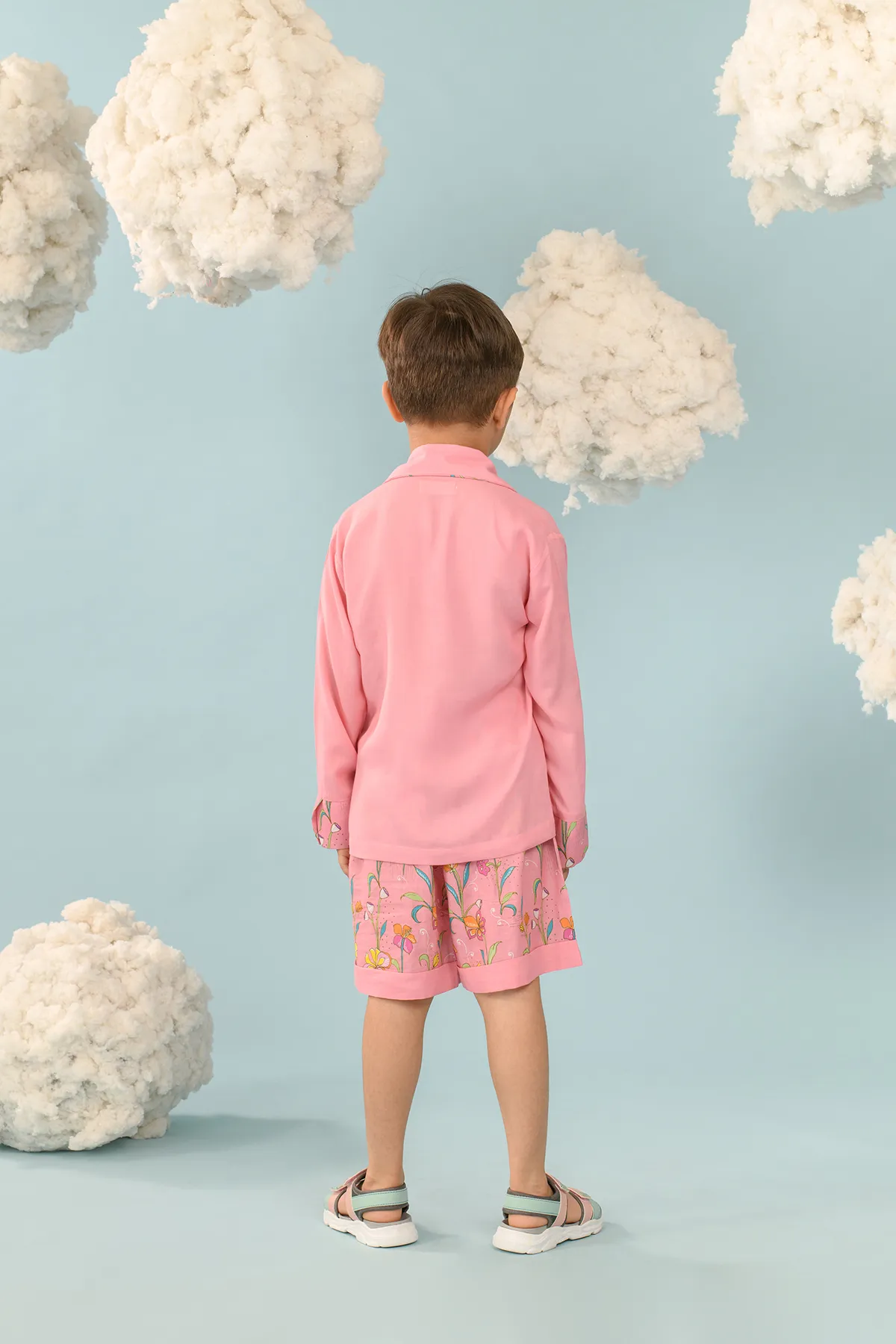 Blush Rose- Pink Shirt & Floral Shorts Set For Boys