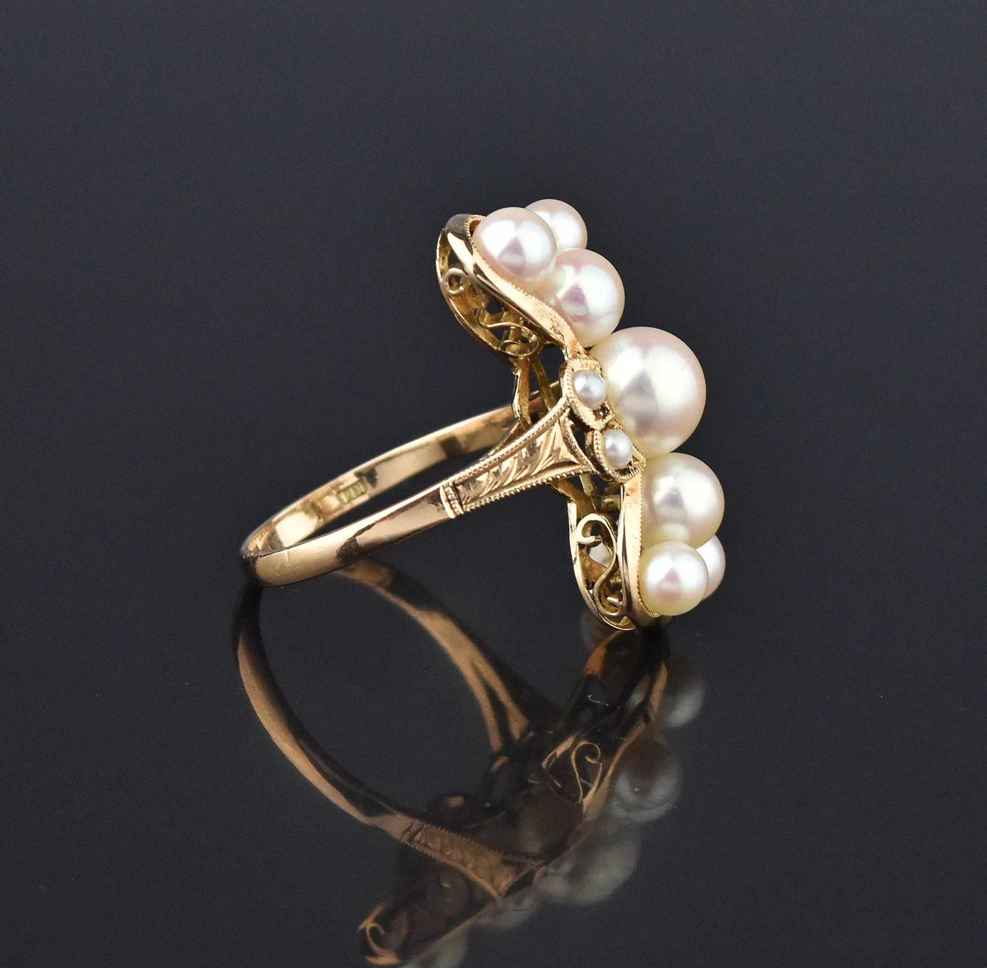 Bowtie Shape 14K Gold Akoya Pearl Cluster Ring