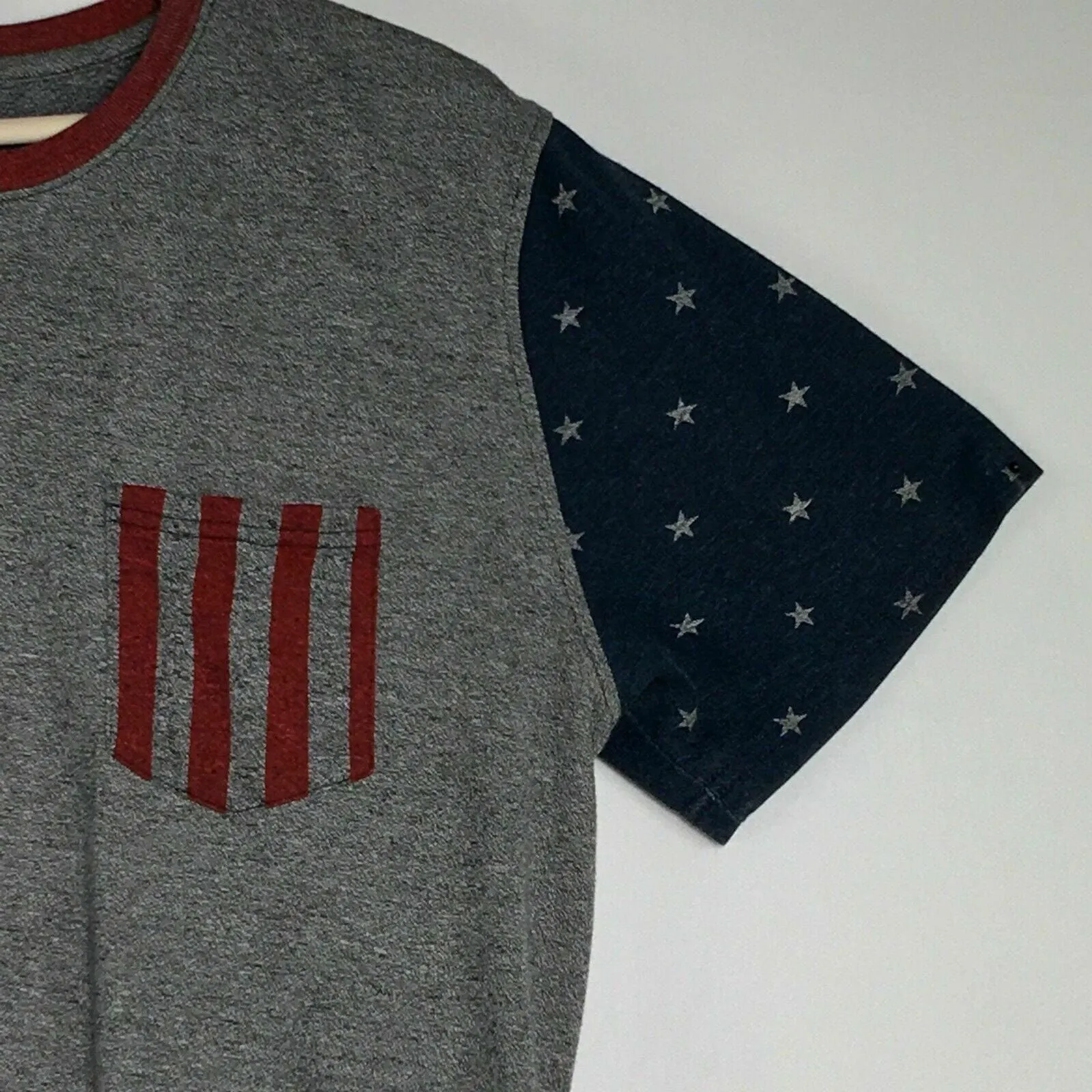 Brooklyn Cloth Mfg Co Mens Size XL T-Shirt Heather Gray & Navy Blue Stars & Stripes