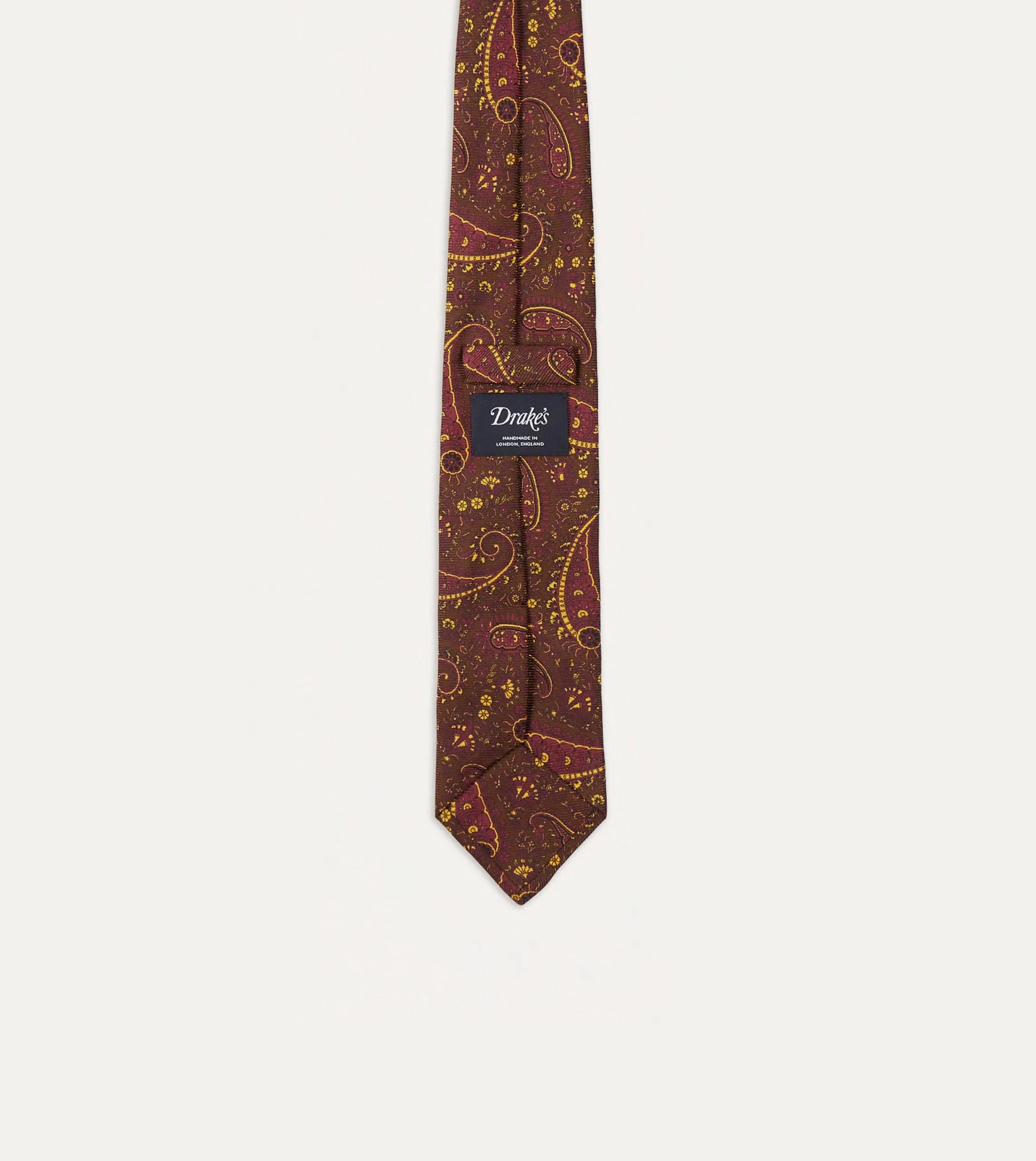 Brown, Red and Yellow Paisley Print Madder Twill Silk Tie