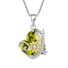 Butterfly Sunflower Heart Necklace 925 Sterling Silver Cubic Zirconia Birthstone Pendant Jewelry Birthday Gifts for Girls Wife Her