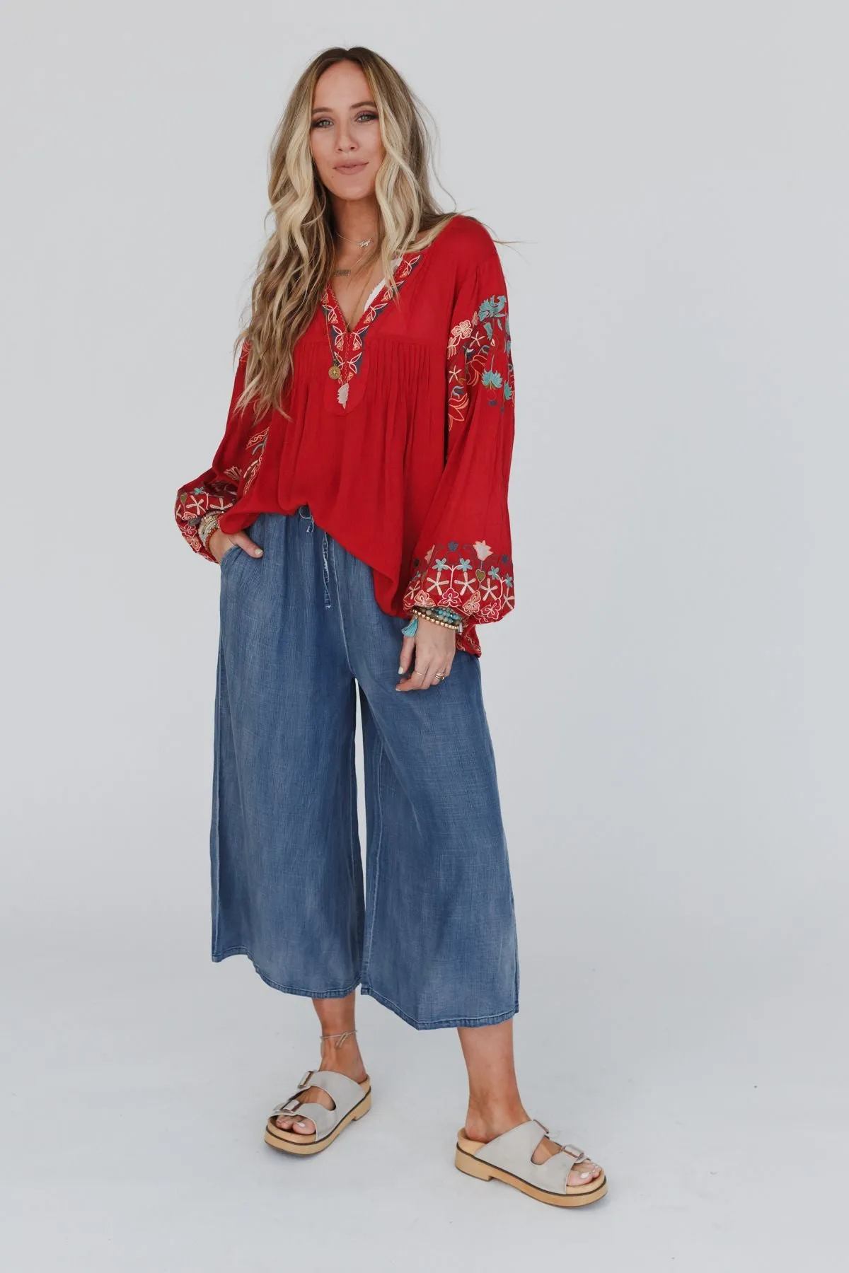 Calla Wide Leg Cropped Denim Pant - Dark Denim