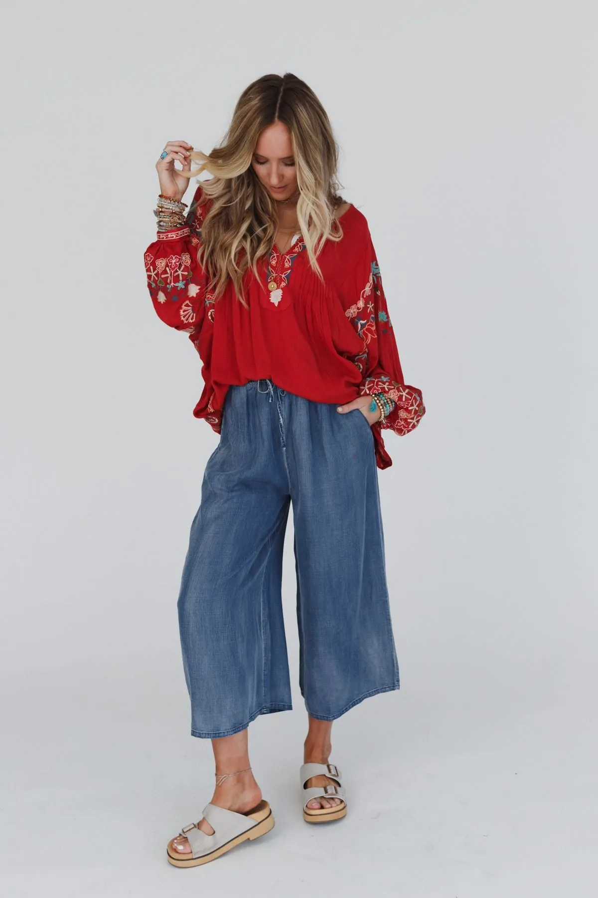 Calla Wide Leg Cropped Denim Pant - Dark Denim