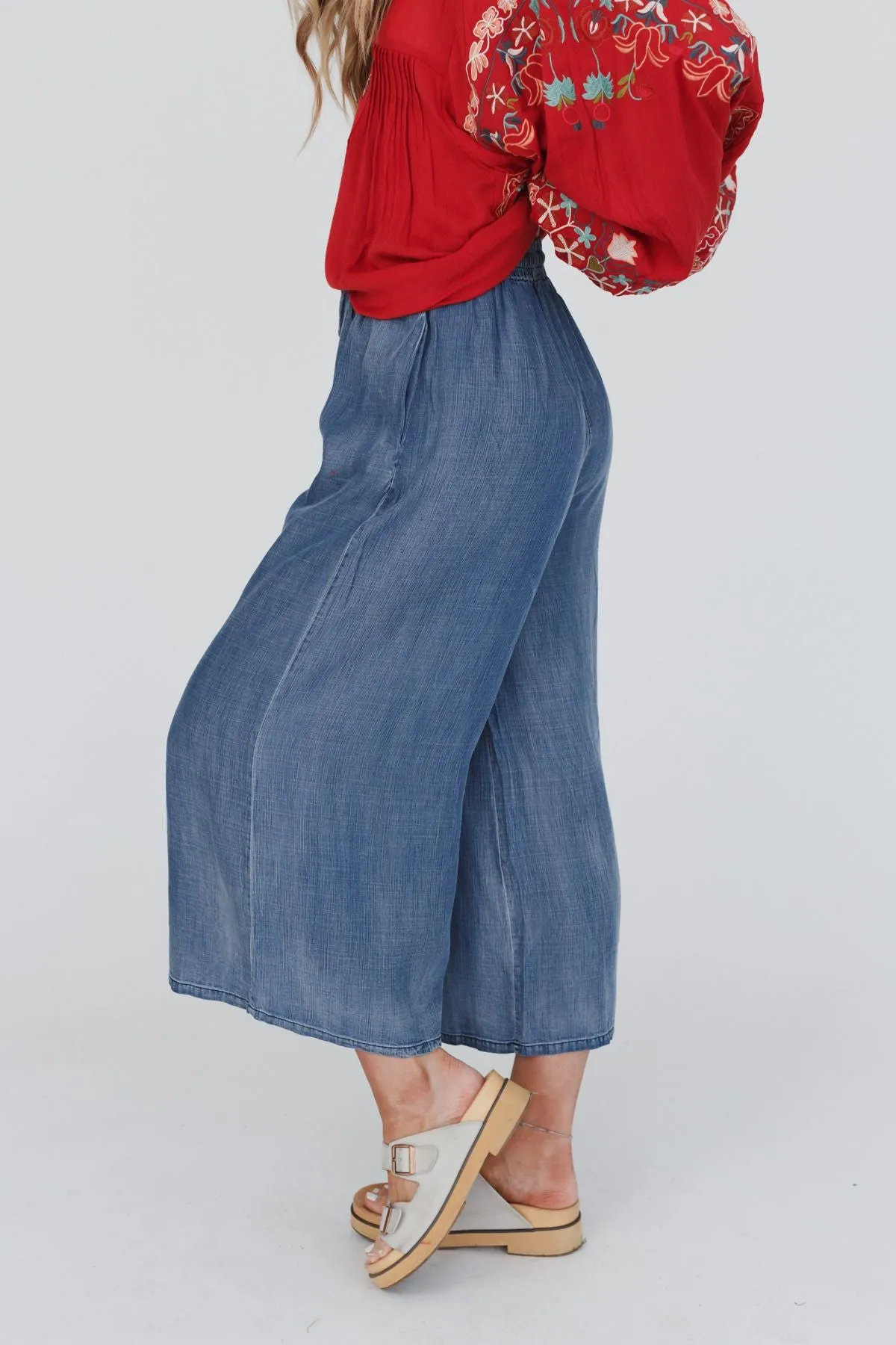 Calla Wide Leg Cropped Denim Pant - Dark Denim