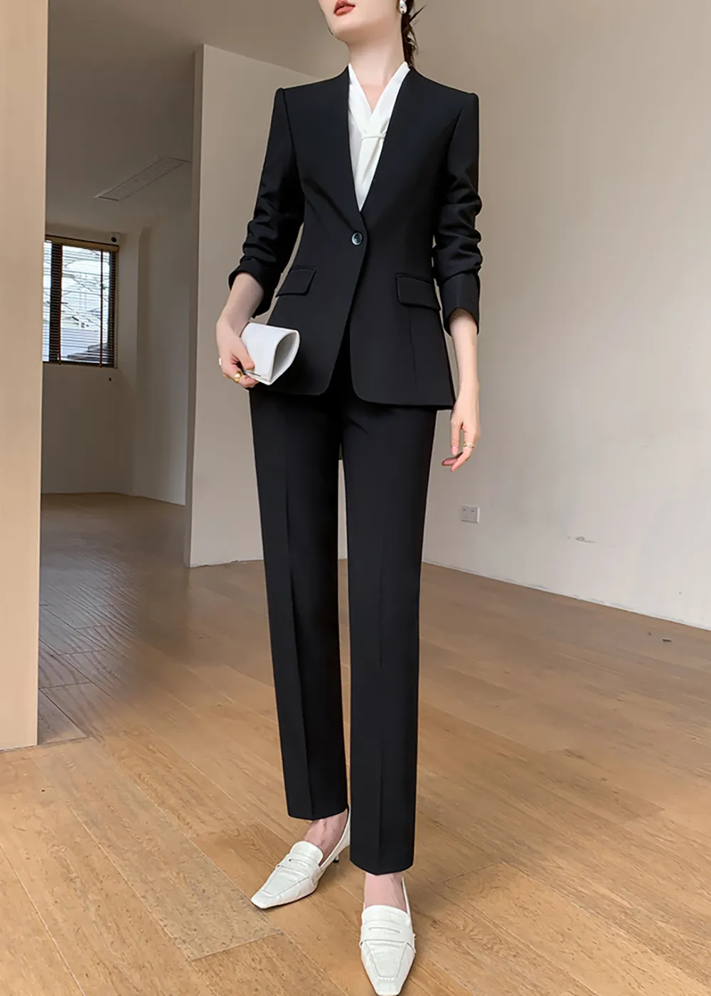 Celia Black One Button Blazer & Cropped Pants Suit Two-Piece Set