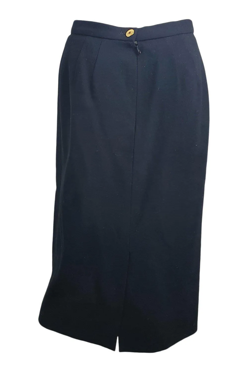 CELINE Vintage Black 100% Wool Mid Length Pencil Skirt (FR 40)