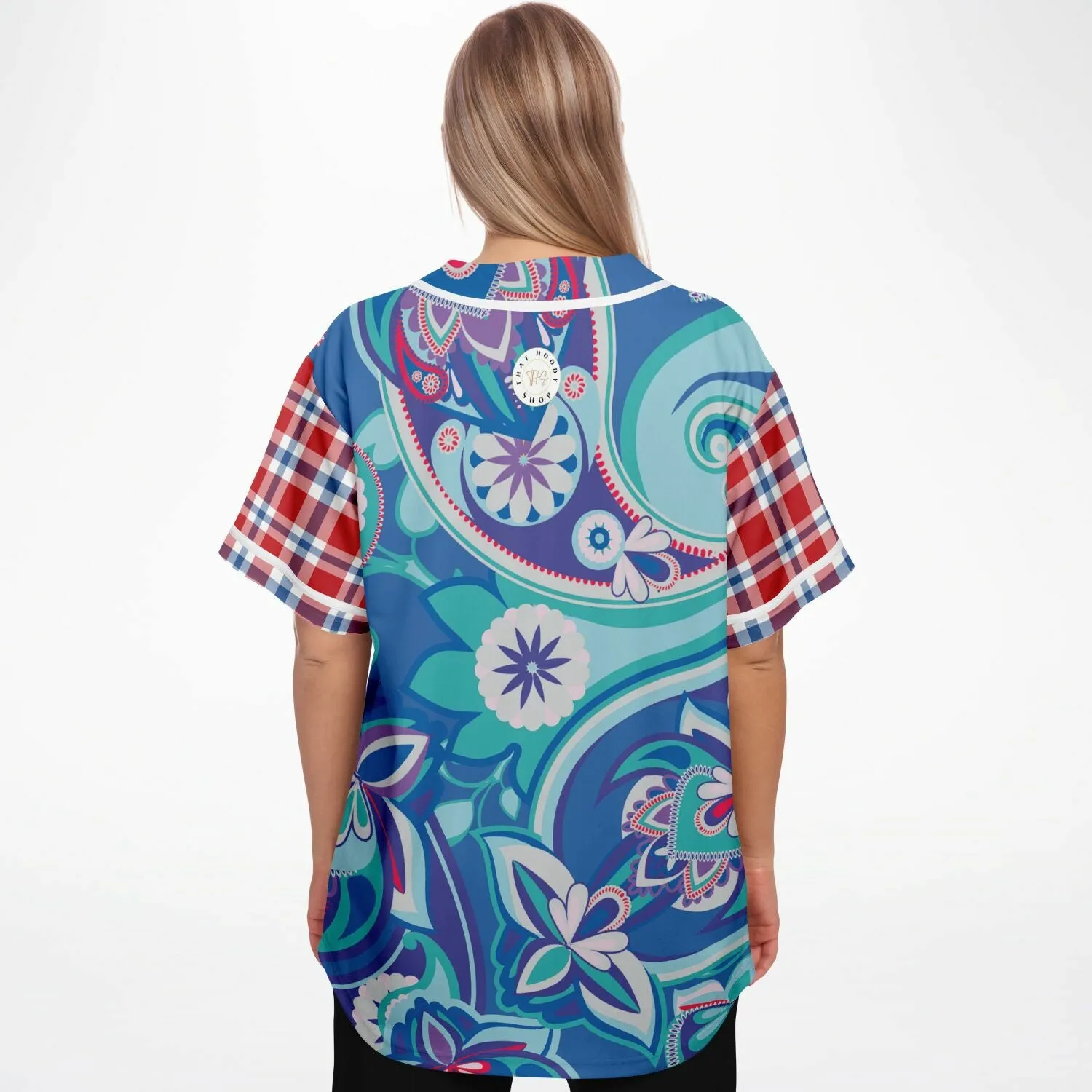 Cerulean Plaid Paisley Button Front Jersey