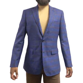 Classic Blue Plaid Men's Sports Coat Blazer - Premium 100% Wool Fabrication