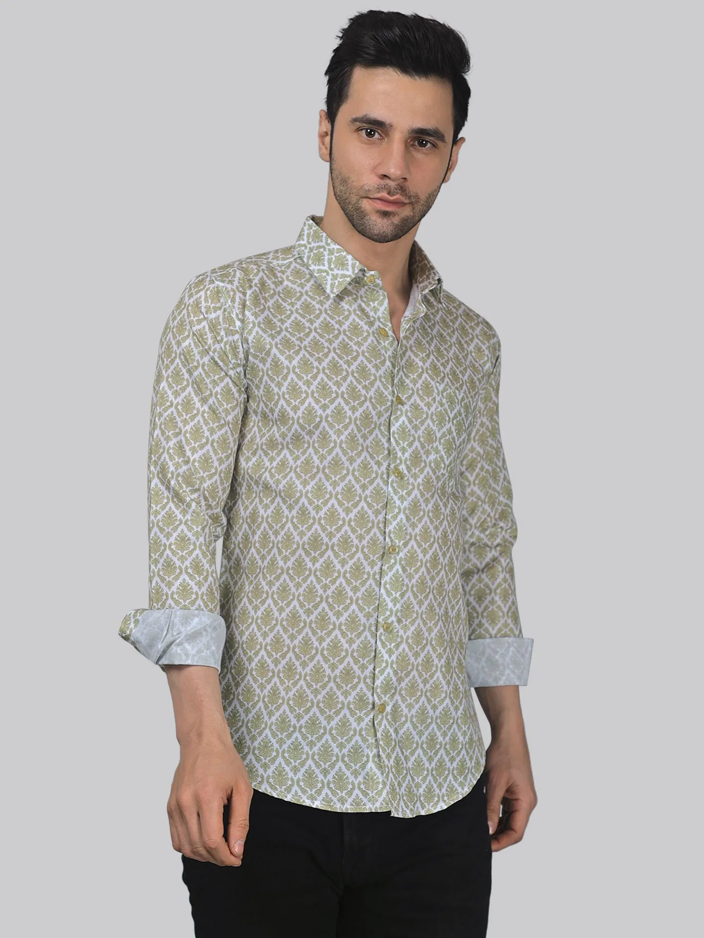 Classic-contemporary Men's Printed Full Sleeve Cotton Button-Up Shirt for Men