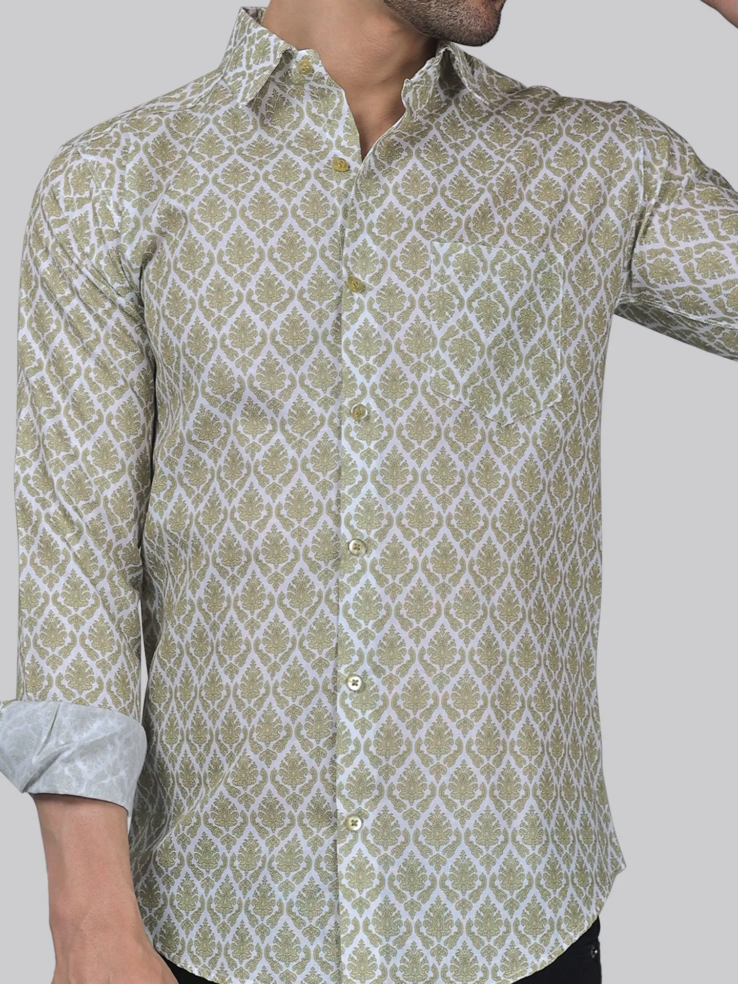 Classic-contemporary Men's Printed Full Sleeve Cotton Button-Up Shirt for Men