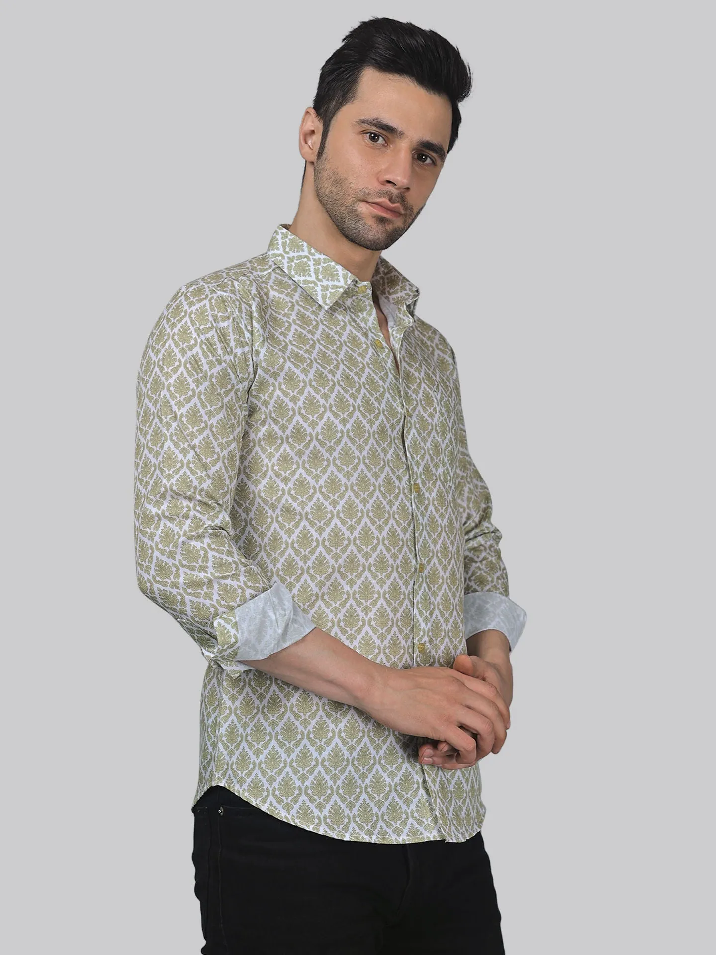 Classic-contemporary Men's Printed Full Sleeve Cotton Button-Up Shirt for Men