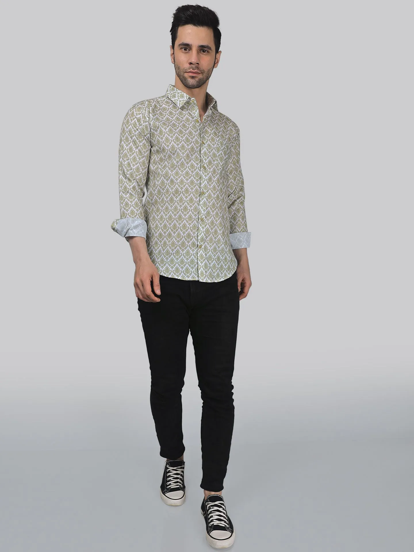 Classic-contemporary Men's Printed Full Sleeve Cotton Button-Up Shirt for Men