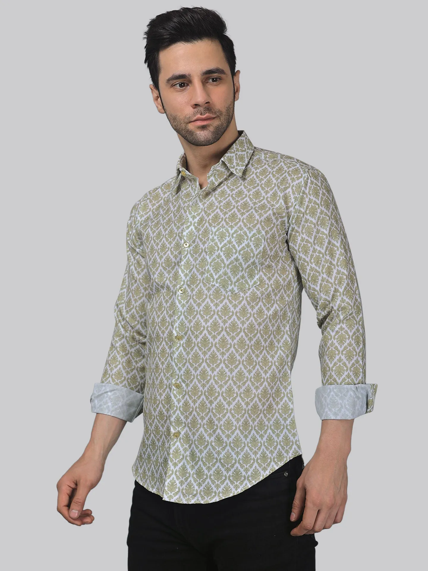 Classic-contemporary Men's Printed Full Sleeve Cotton Button-Up Shirt for Men