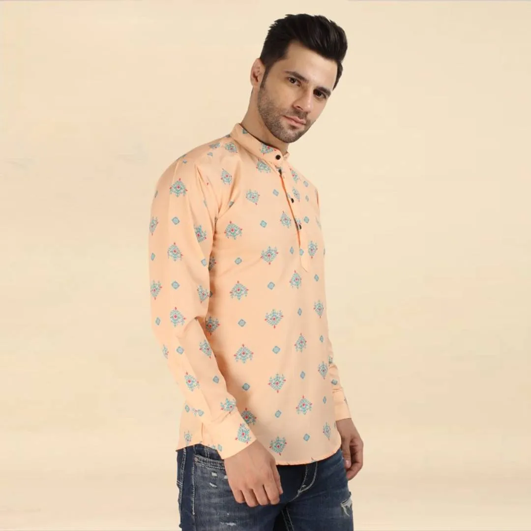 Classic Cotton Printed Short Kurtas for Men