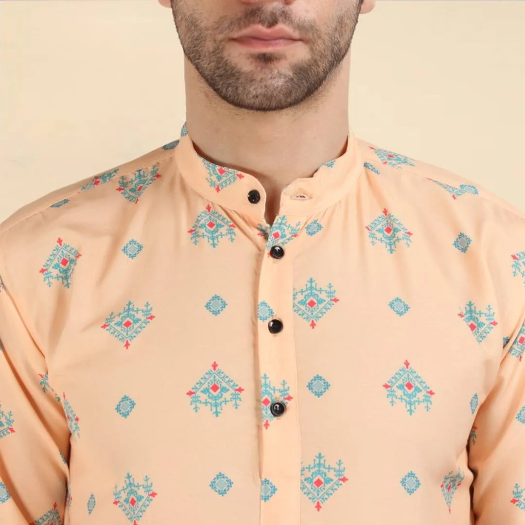 Classic Cotton Printed Short Kurtas for Men