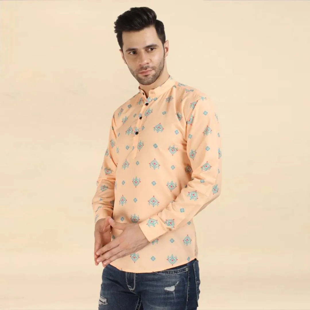 Classic Cotton Printed Short Kurtas for Men