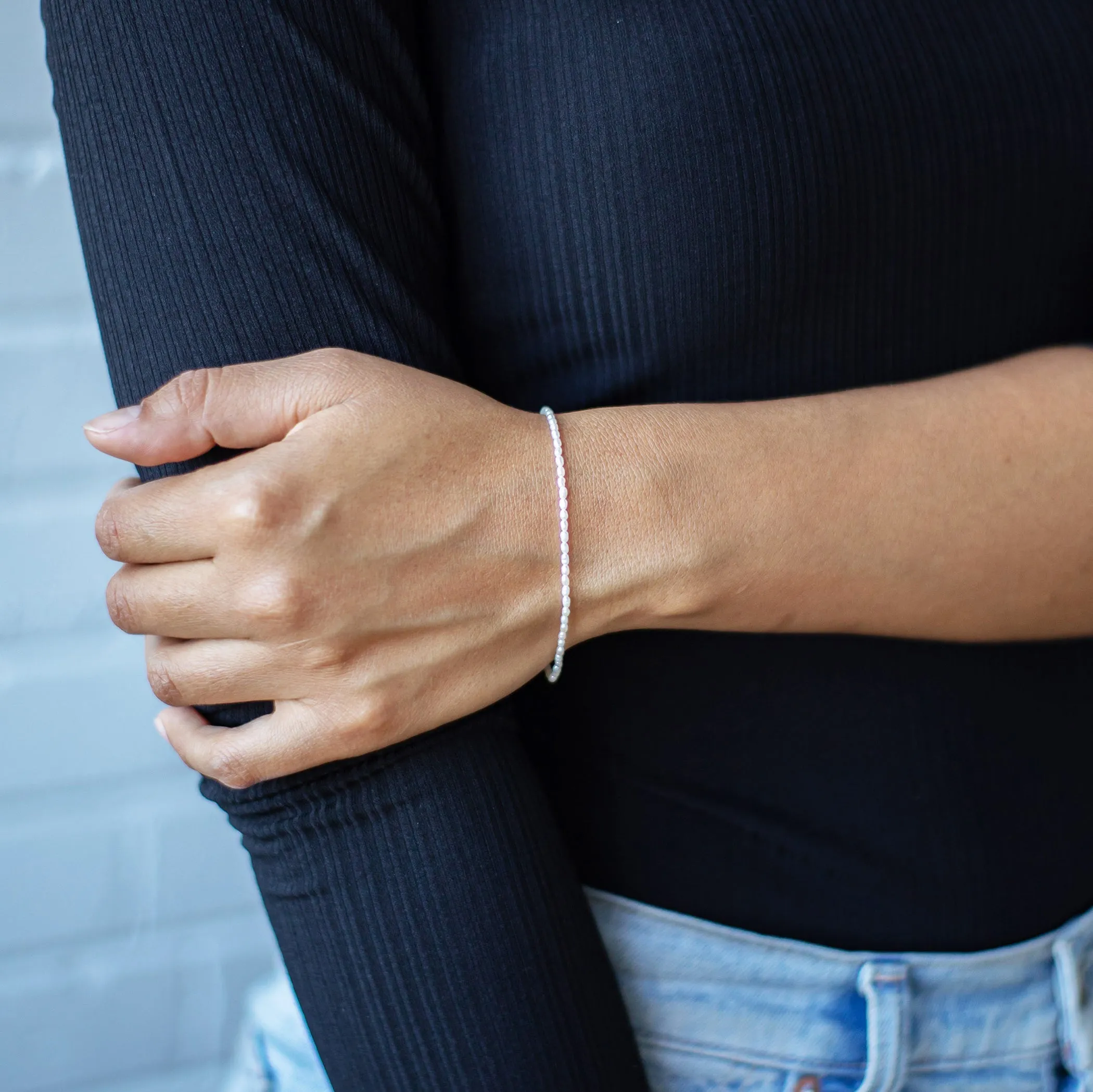 Classic White Rice Pearl Bracelet Single Strand